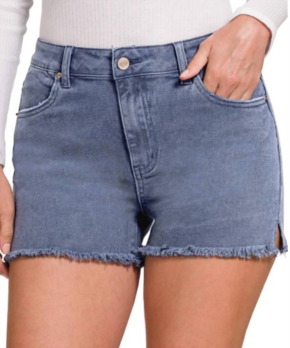 NEW ZENANA acid wash denim shorts in blackberry